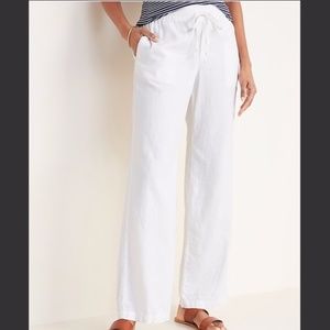 Mid-Rise Wide-Leg Linen Blend Pull-On Pants